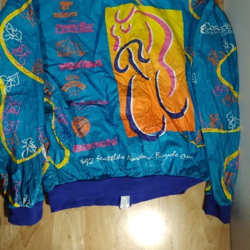 Vintage Cascade Cycle Club Cycling Neon Tyvek Windbreaker Jacket